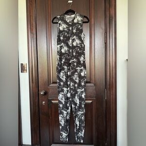 Ikks Black and White Palm Print Jumpsuit, Size 36